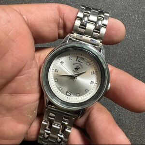 Beverly Hills Polo Club Mens Quartz Analog Watch Silver Tone Diamond Dial Workin
